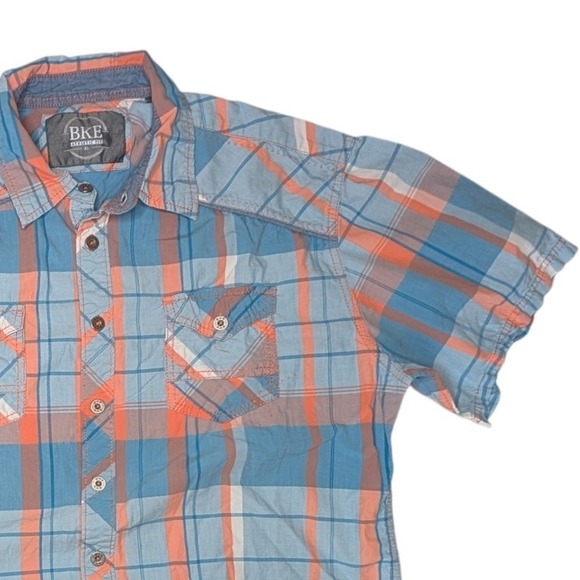 BKE Other - BKE Athletic Fit Mens XL Short Sleeve Plaid Button Up Shirt Blue Orange 11367NM